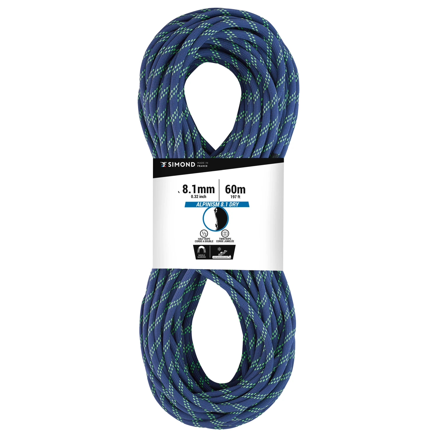 Simond CLIMBING AND MOUNTAINEERING HALF ROPE - ABSEIL ALPINISM 8.1 MM X 60M BLUE 3 Simond CLIMBING AND MOUNTAINEERING HALF ROPE - ABSEIL ALPINISM 8.1 MM X 60M BLUE