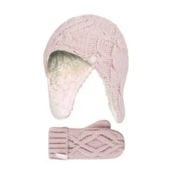 Girls Cable Knitted Design Bobble Trapper Hat And Mittens Set -Outdoor Climbing Shop k6e270e38ade30f456265267028f0a2e6